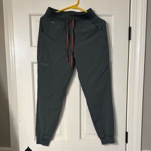 Figs Dark Gray Joggers with Burgundy Drawstring